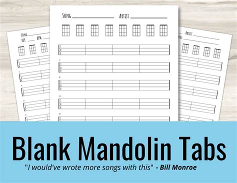 Banjo Blank Tabs And Chords Instant Printable Download Ireland