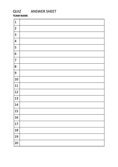 Quiz Answer Sheet Template Printable Pdf Download