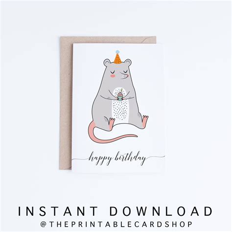 Printable Birthday Cards Rat Birthday Card Instant Download Etsy