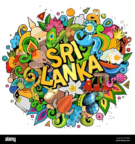 Sri Lanka Hand Drawn Cartoon Doodles Illustration Funny Design Stock