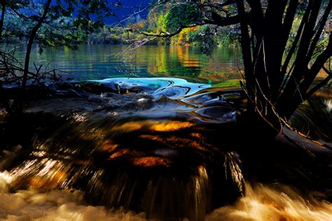 Wallpaper Sunlight Landscape Forest Waterfall Rock Nature