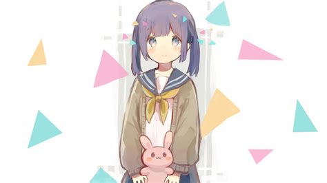 991207 White Background Anime Triangle Purple Hair Sailor Uniform