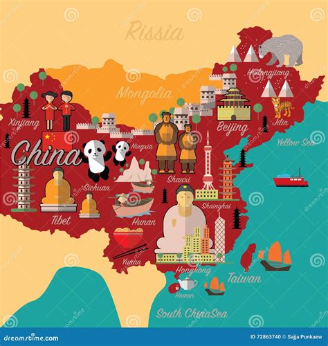 China Map And Travelchina Landmark Stock Vector Illustration Of