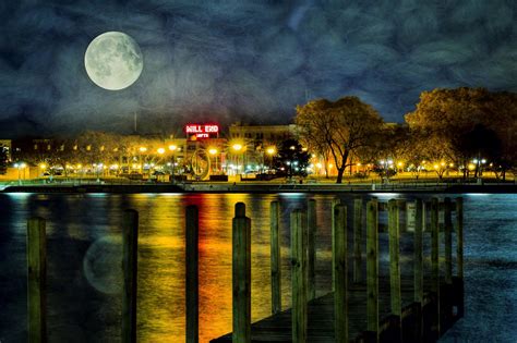 Free Photo City At Night City Lake Moon Free Download Jooinn