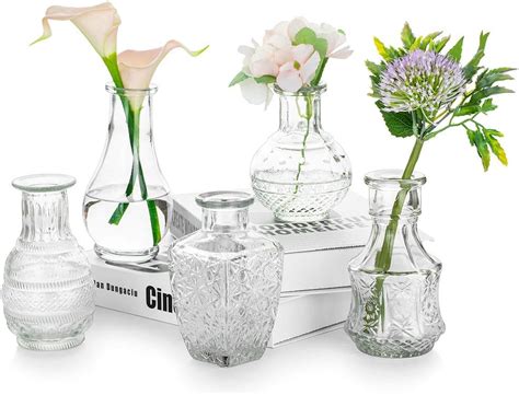 Vintage Clear Glass Bud Vase Glasseam Set Of 5 Crystal Small Mini Flower Decor