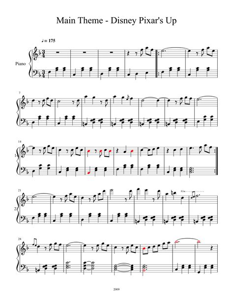 Main Theme Disney Pixars Up Sheet Music For Piano