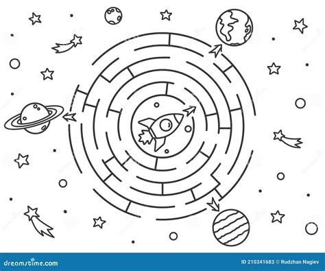 Space Maze Puzzle Game Template Cartoon Vector