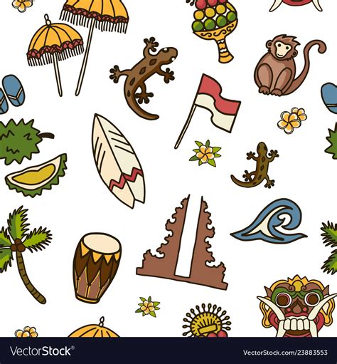 Bali Icons Seamless Pattern Royalty Free Vector Image