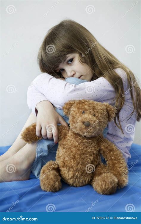 Little Cute Girl With Teddy Bear Stock Photo Image Of Sorrow Female