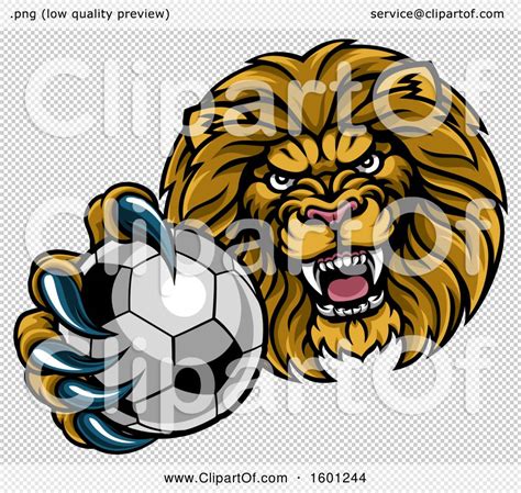 Clipart Of A Tough Lion Monster Mascot Holding Out A Soccer Ball In One