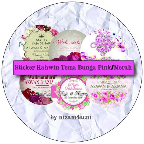 Sticker Kahwin Doort Label Stiker Tema Bunga Merahpink Pelbagai