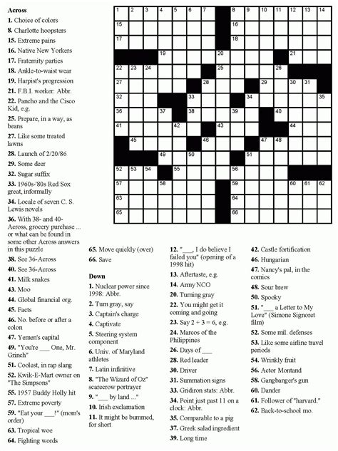 Crossword Puzzles Free Printable With Answers Printable Crossword