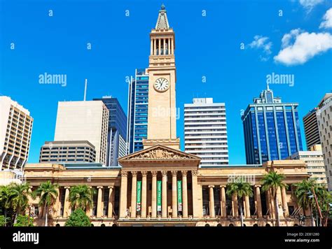 King George Square With City Hall Clock Tower In Brisbane Hi Res Stock