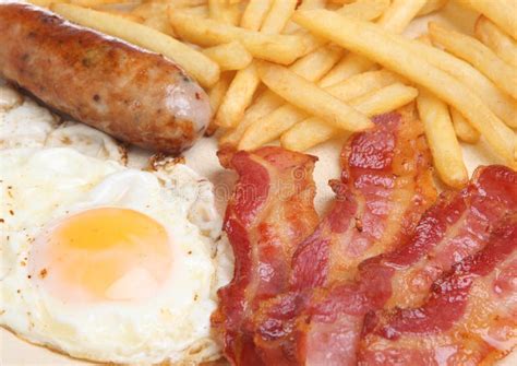 Sausage Bacon Egg And Chips Breakfast Stock Image Image Of Fried Sausage 33630231