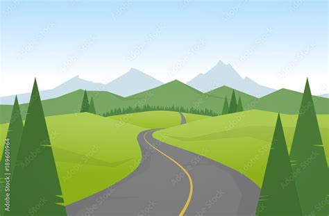 Vector Illustration Cartoon Mountains Landscape With Road Stock