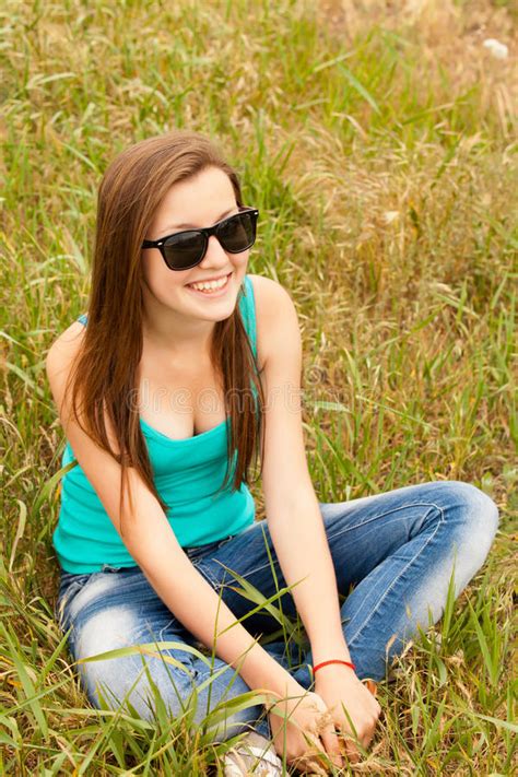 Beautiful Teen Girl In The Park At Green Grass Stock Image Image Of