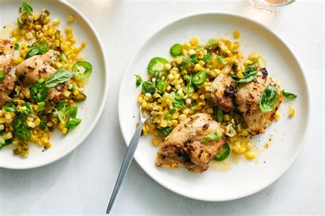 Sheet Pan Chicken With Basil And Spicy Corn