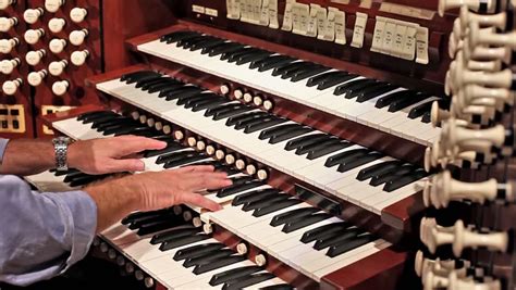 Organist Playing The Typical Happy Birthday Song On A Pipe Organ Stock