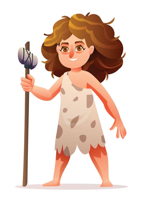 Primitive Girl Character Prehistoric Stone Age Cave Girl Cartoon