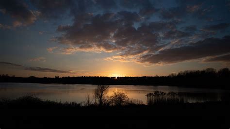 Wallpaper Lake Sunset Dusk Dark Evening Hd Picture Image