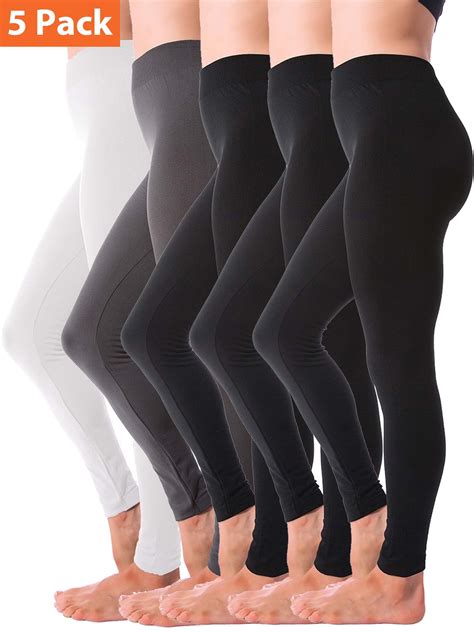 Kuda Moda - 5-Pack Fleece Lined Leggings for Women Winter Warm Thermal 