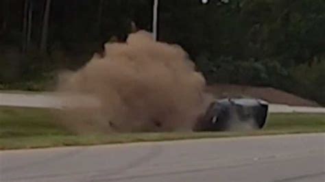 Ford Mustang Crashes Into Light Pole After Doing Donuts In Parking Lot