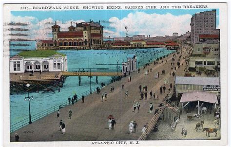 Atlantic City N J Boardwalk Scene Showing Heinz Garden Pier And The Breakers United States
