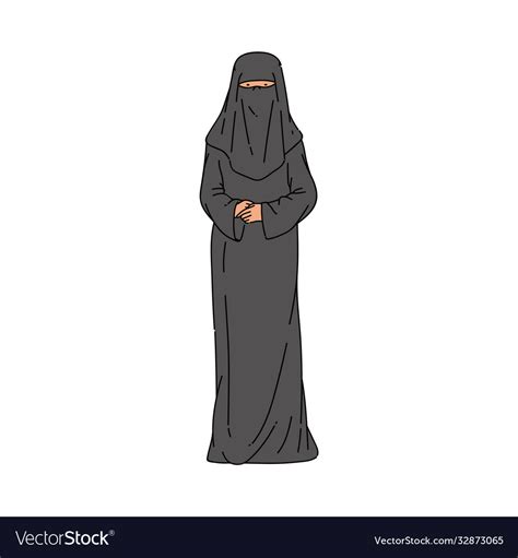 Muslim Woman In Black Dress And Hijab Or Burqa Vector Image