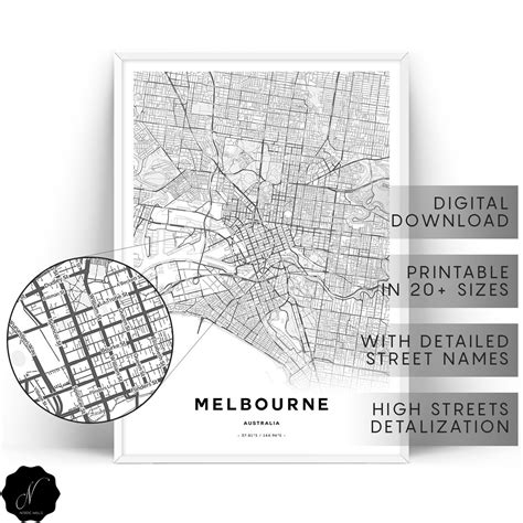 Melbourne Map Print Melbourne City Map Wall Art Prints Map Etsy
