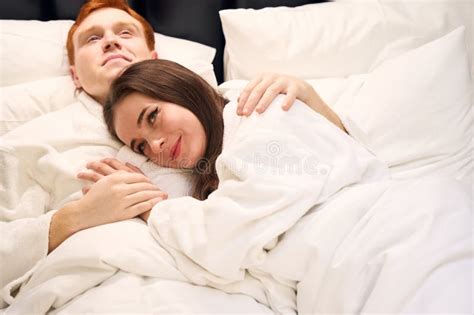Charming Woman Laid Her Head On Her Husbands Chest Stock Image Image