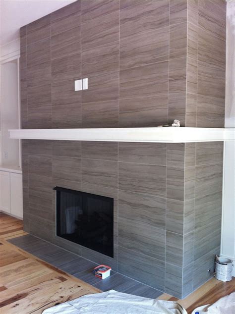 12x24 Porcelain Tile On Fireplace Wall And Return Walls Floor To