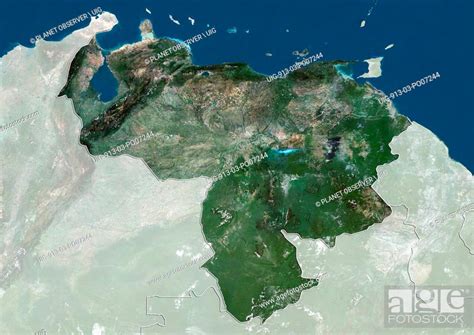 Satellite View Of Venezuela With Country Boundaries And Mask Stock