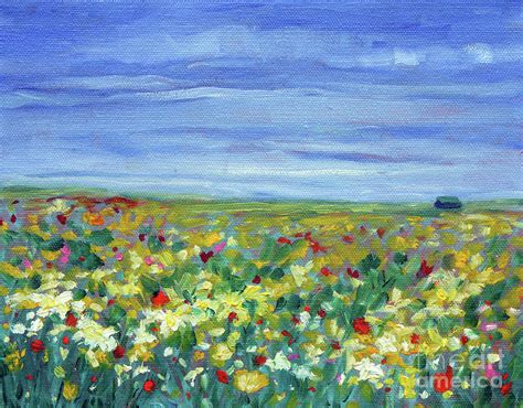Watercolor flower painting nature bouquet spring art floral design flowers. Field Of Flowers Painting by Hilary England
