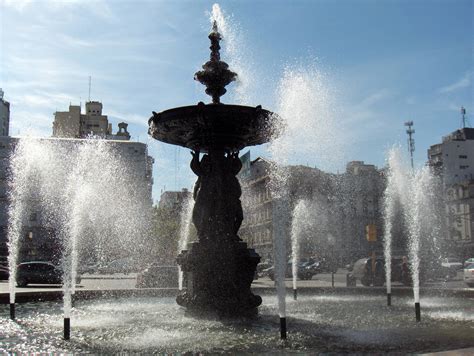 Many Fountains At Ave Mayo Y 9 De Julio Image Free Stock Photo