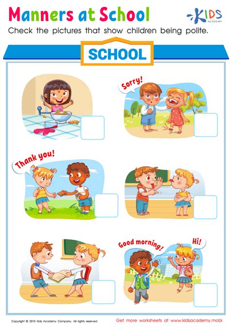 Manners At School Worksheet Printable Pdf For Kids