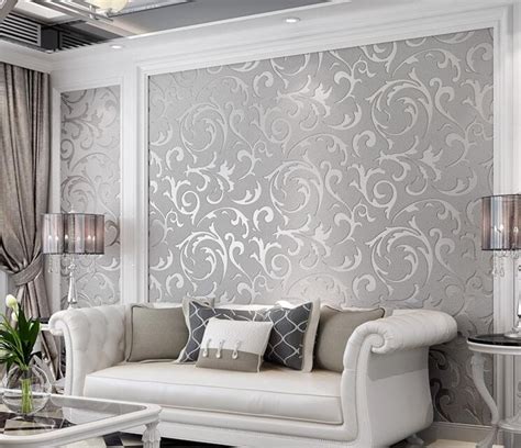 Silver Damask Embossed Victorian Wallpaper 3d Luxury Wall Etsy