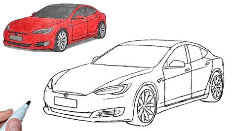 How To Draw A Tesla Model S Drawing Tesla P D Car Youtube