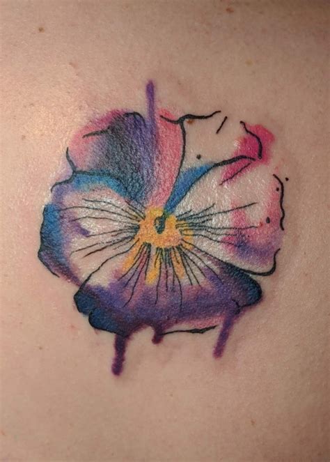 Watercolor Pansy Tattoo Sketch Purple Pink Pansy Tattoo Violet