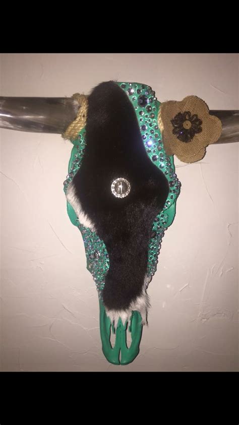 Turquoise Cow Skull With Cow Hide And Rhinestones Cow Skull Cow Hide