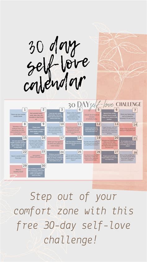 30 Day Self Love Calendar Love Challenge Self Love Self
