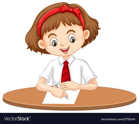 One Happy Girl Writing On Desk Royalty Free Vector Image