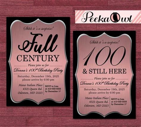 Printable 100th Birthday Invitation Full Century 100 And Etsy