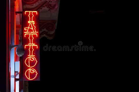 Red Tattoo Neon Light Sign Stock Image Image Of Panoramic 269566857