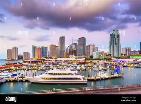 Miami Florida Usa Port And Downtown Skyline At Dusk Stock Photo Alamy