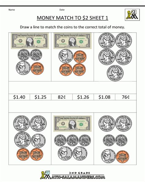 Count The Coins To 2 2nd Grade Worksheets Printable Math Worksheets