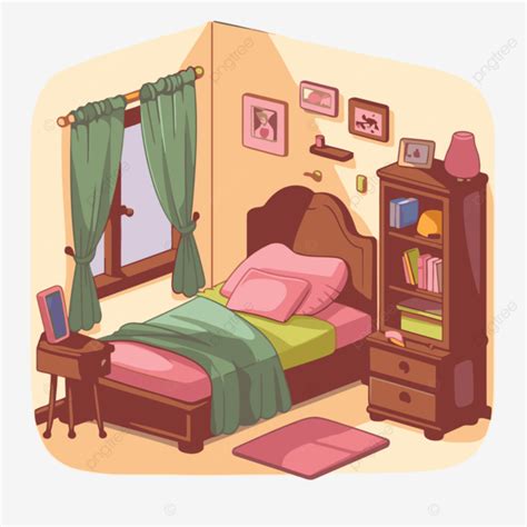 Bedroom Clipart Cartoon Bedroom Illustration With Pink Bed And Brown Furniture Vector Bedroom