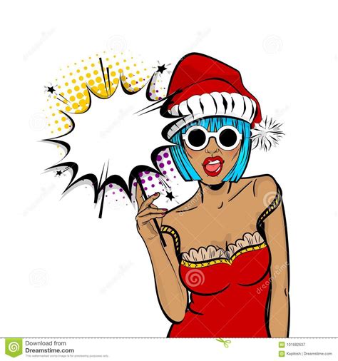 merry christmas woman pop art hold sparkler stock vector illustration of comic kitsch 101682637