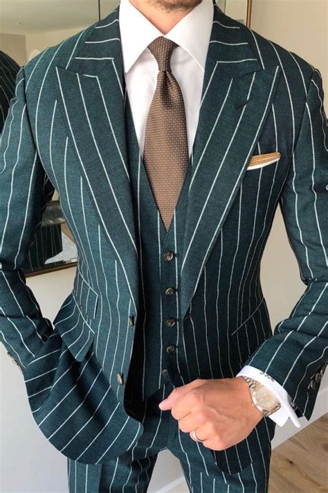 Green Pinstripe Suit Three Piece Suits For Men Giorgenti Custom