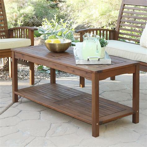 2,590 outdoor wood coffee tables products are offered for sale by suppliers on alibaba.com, of which coffee tables accounts for 19 you can also choose from wooden, metal, and plastic outdoor wood coffee tables, as well as from extendable, convertible, and adjustable (other) outdoor wood coffee. Acacia Wood Patio Coffee Table - Dark Brown