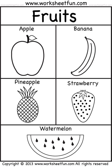 Fruits Coloring and Tracing – 4 Preschool Worksheets / FREE Printable
